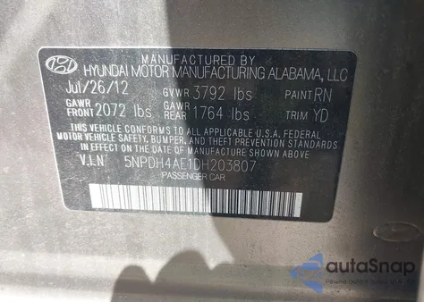 2013 Hyundai Elantra Gls from USA, damaged, VIN 5NPDH4AE1DH203807